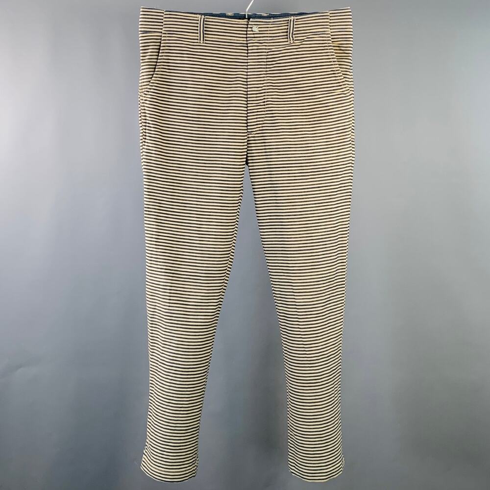 45rpm Size 34 Cream Blue Stripe Cotton Straight Casual Pants